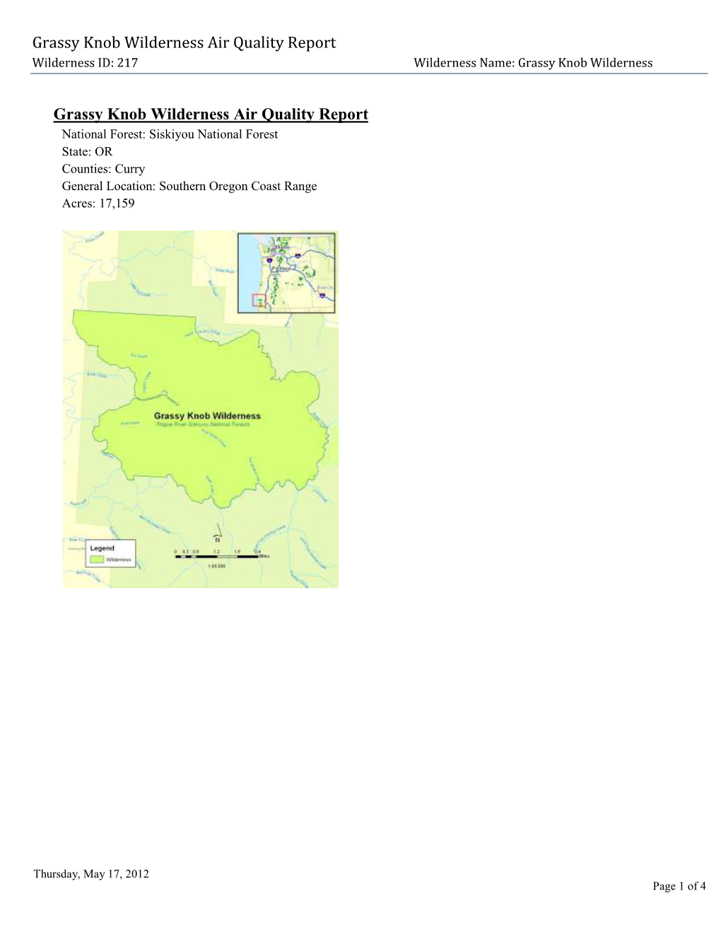 Grassy Knob Wilderness Air Quality Report, 2012