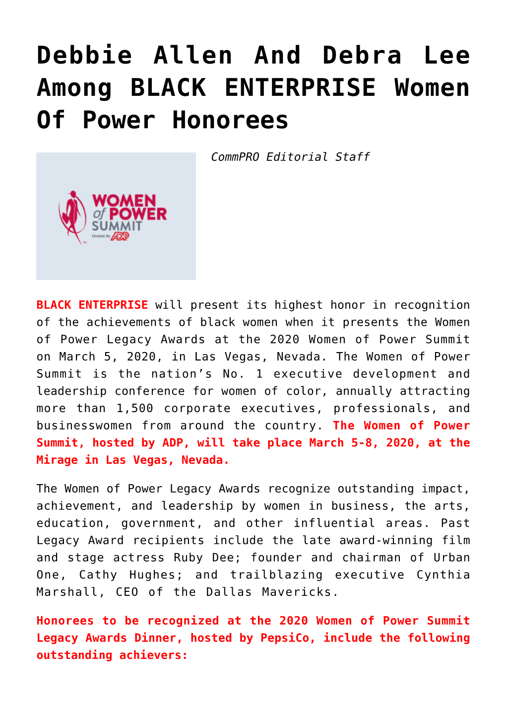 Debbie Allen and Debra Lee Among BLACK ENTERPRISE Women of Power Honorees