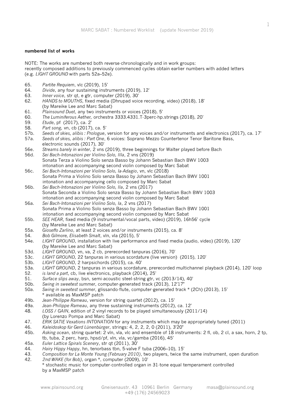 Numbered Worklist (Update November 2019)