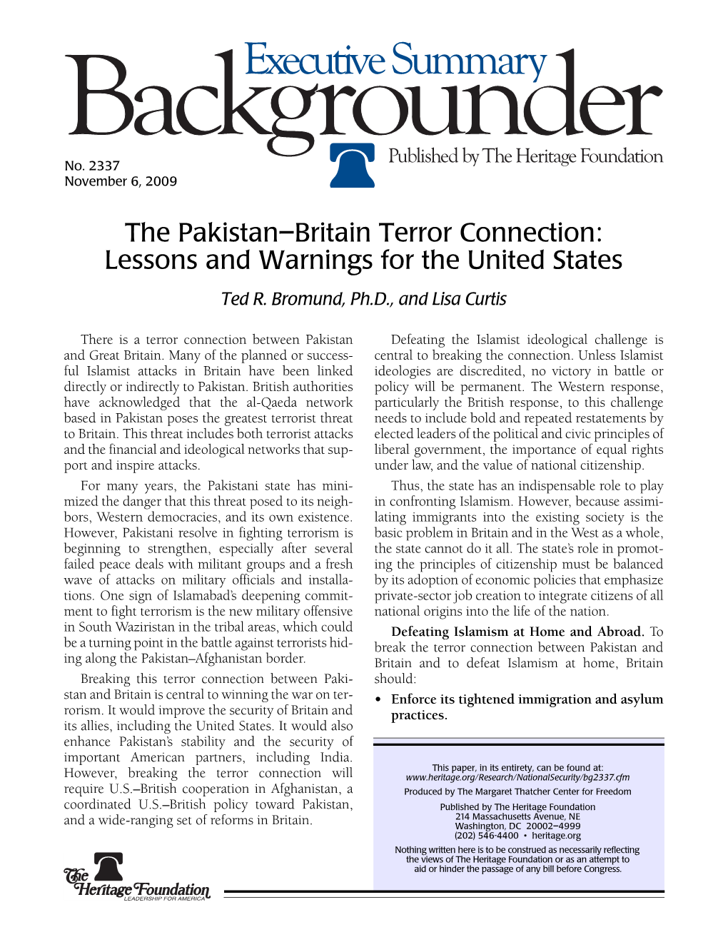 The Pakistan–Britain Terror Connection: Lessons and Warnings for the United States Ted R
