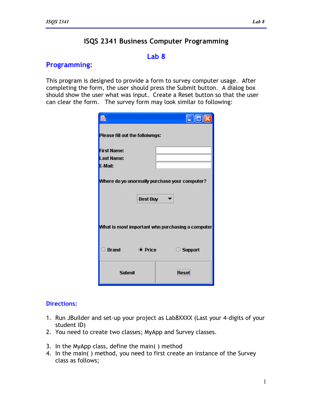 ISQS 2341 Business Computer Programming