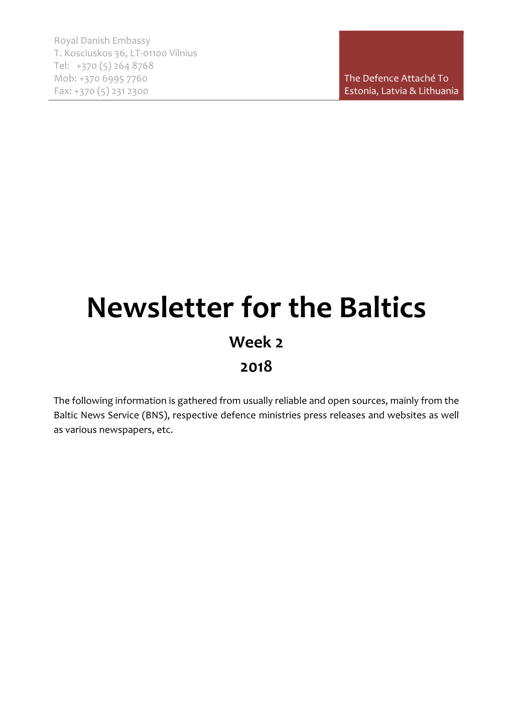 Newsletter for the Baltics Week 2 2018