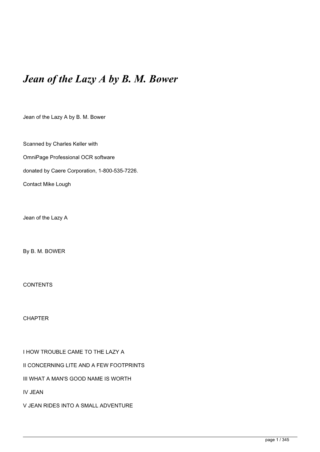Jean of the Lazy a by BM Bower&lt;/H1&gt;