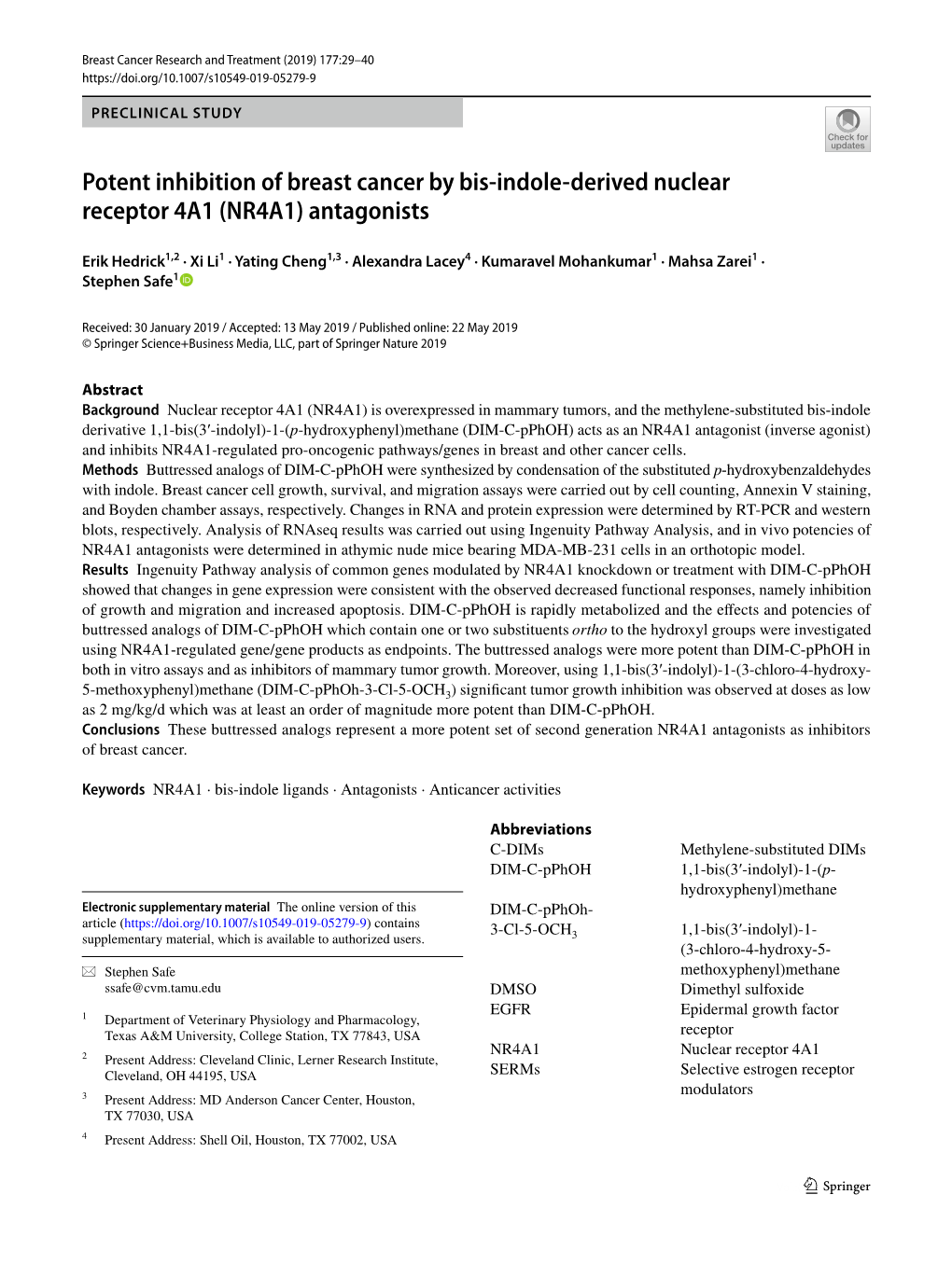 Potent Inhibition of Breast Cancer by Bis-Indole-Derived Nuclear Receptor