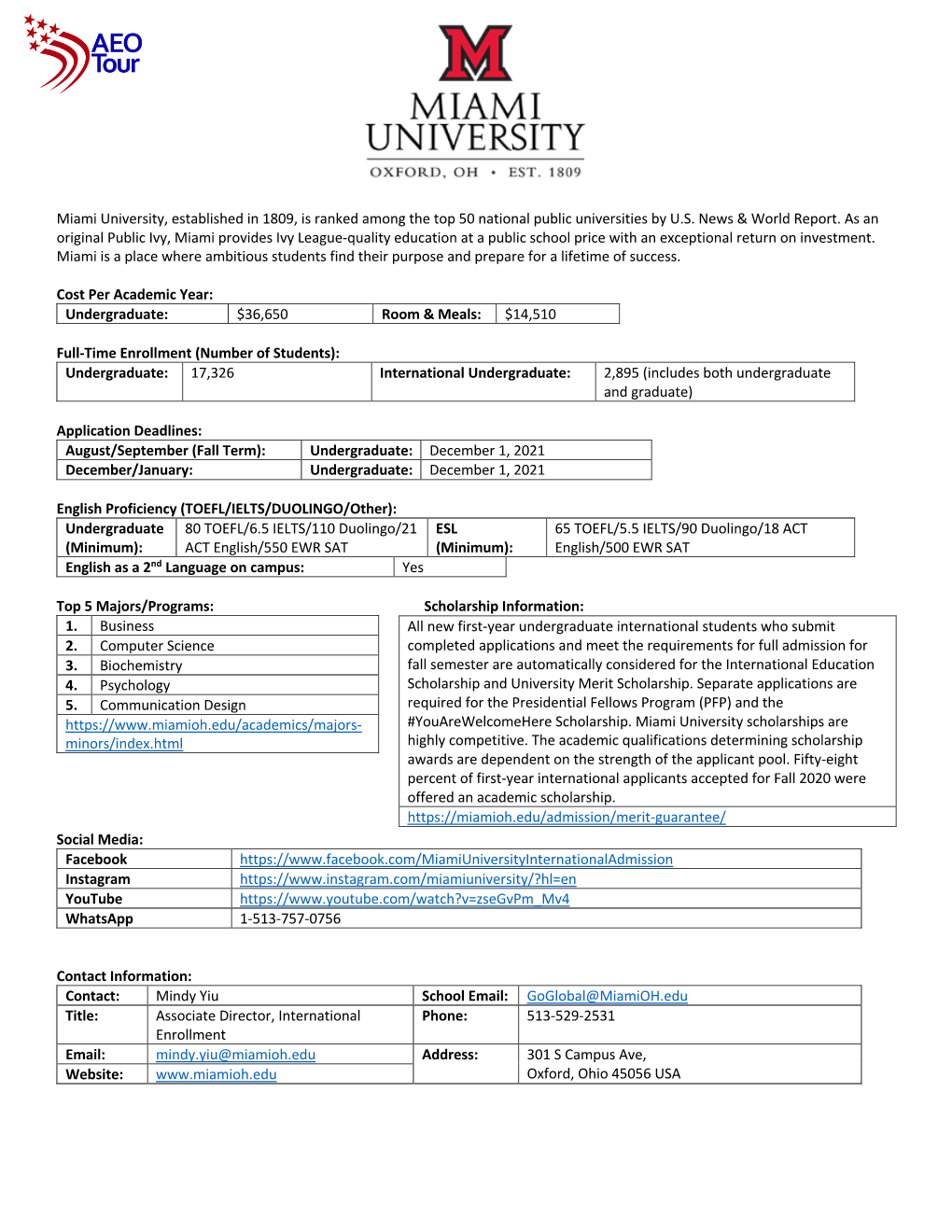 Miami University Information Guide