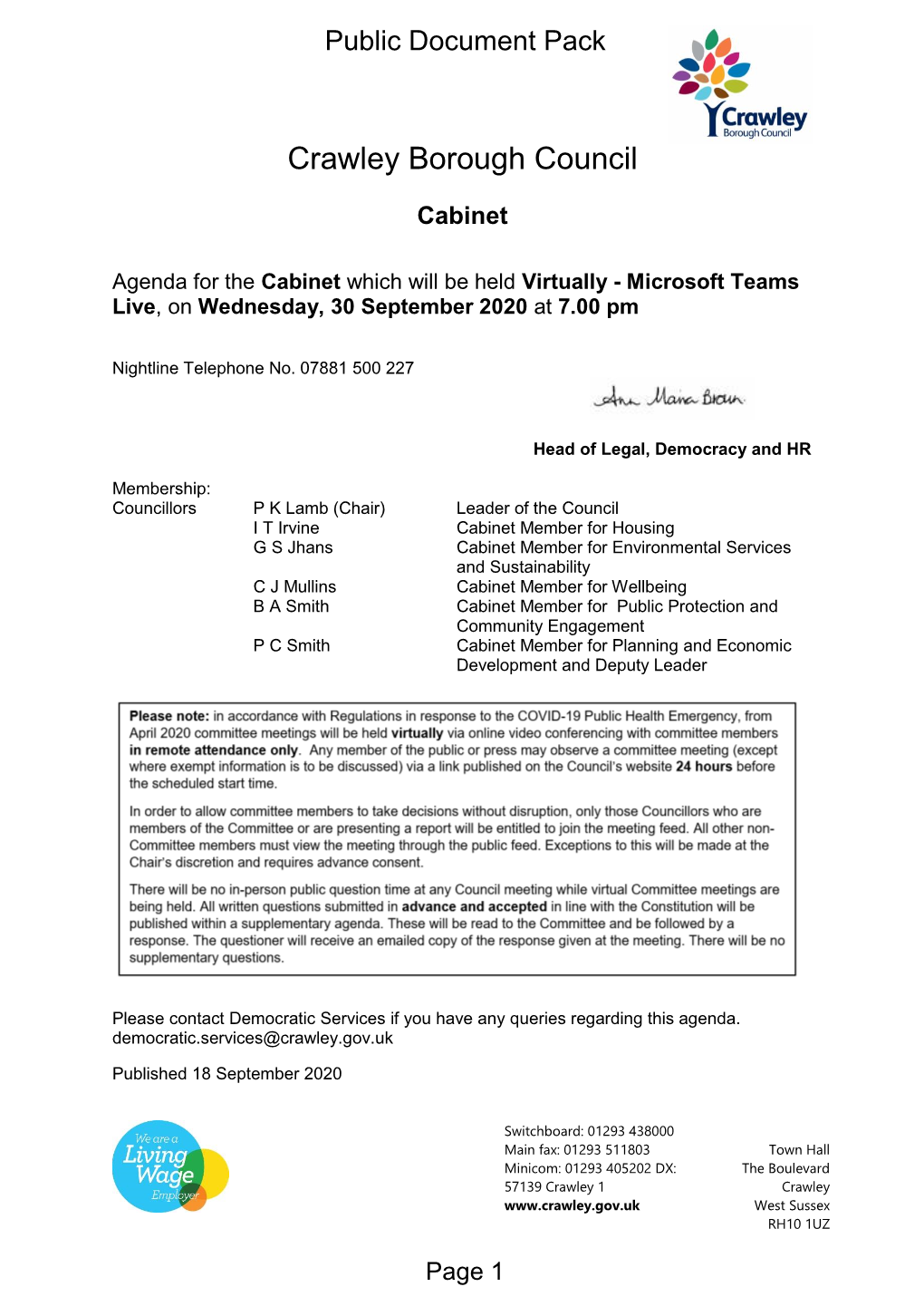 (Public Pack)Agenda Document for Cabinet, 30/09/2020 19:00