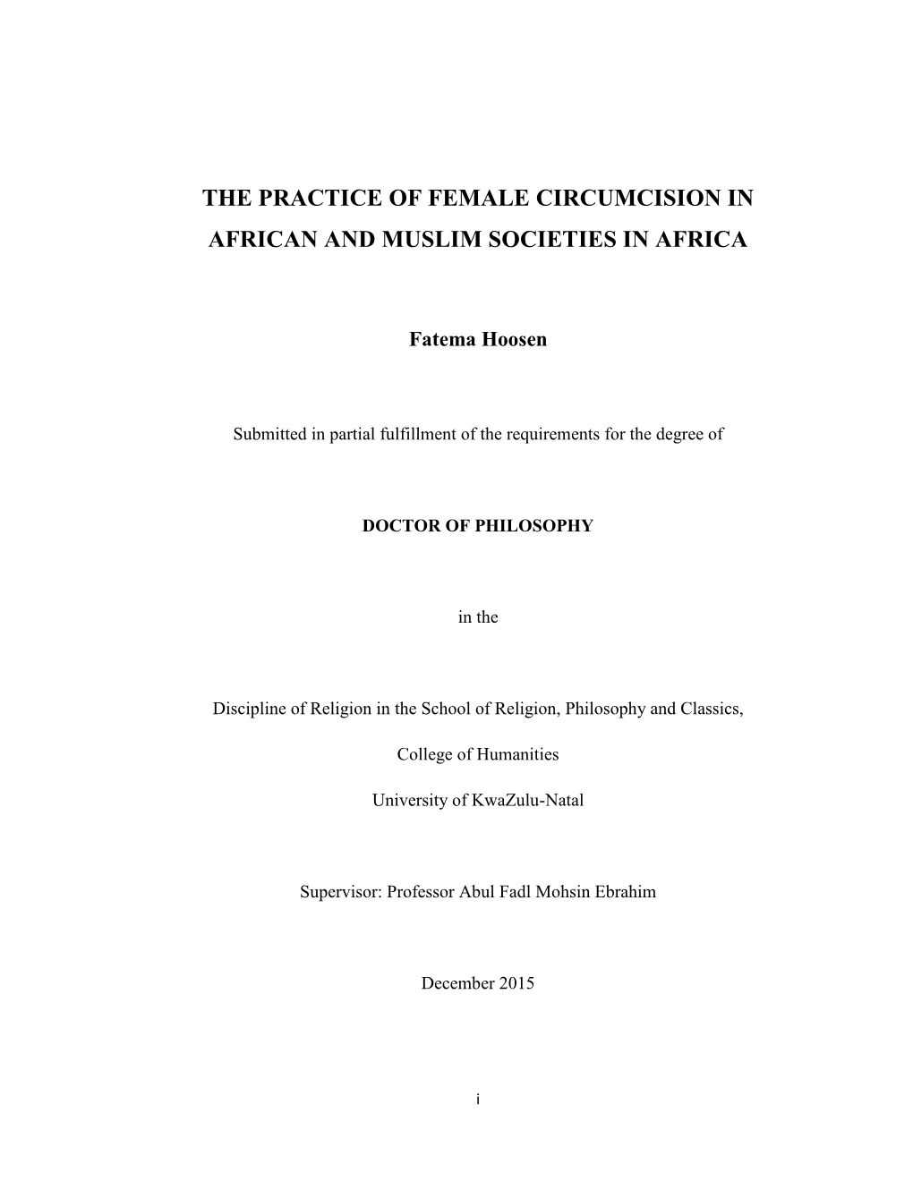 Female Circumcision in African and Muslim Societies in Africa