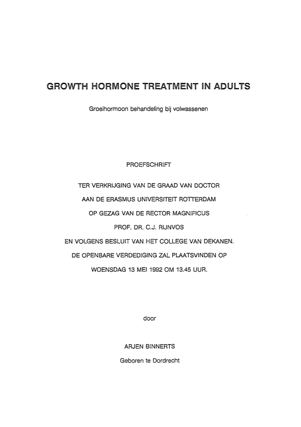 Growth Hormone Treatment in Adults