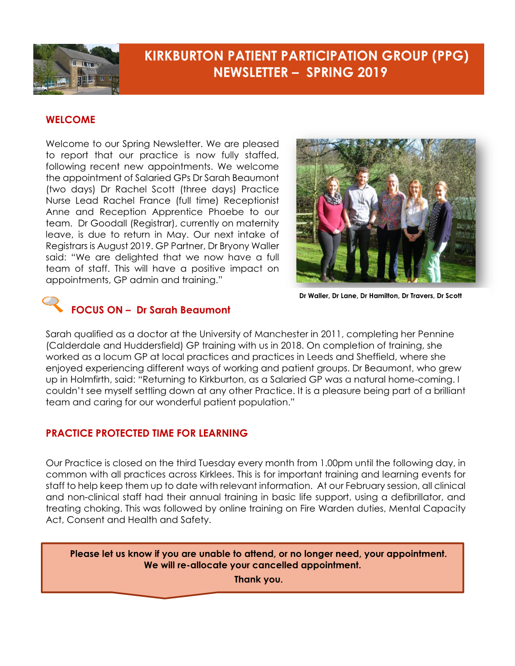 Kirkburton Patient Participation Group (Ppg) Newsletter – Spring 2019