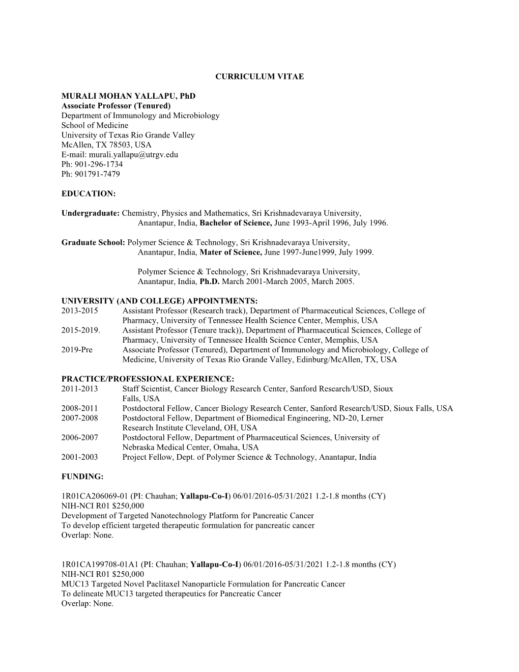 Dr. Murali Yallapu, Jan 23, 2020, EEDUC 1.102, Spring Biology Seminar Series, College of Sciences, UTRGV, Edinburg