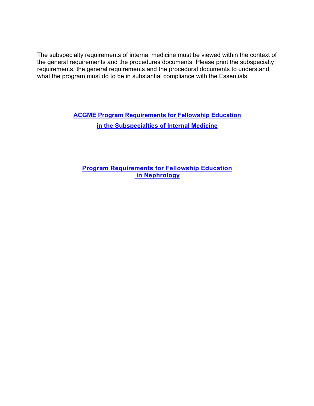 ACGME Program Requirements for Nephrology Fellowship