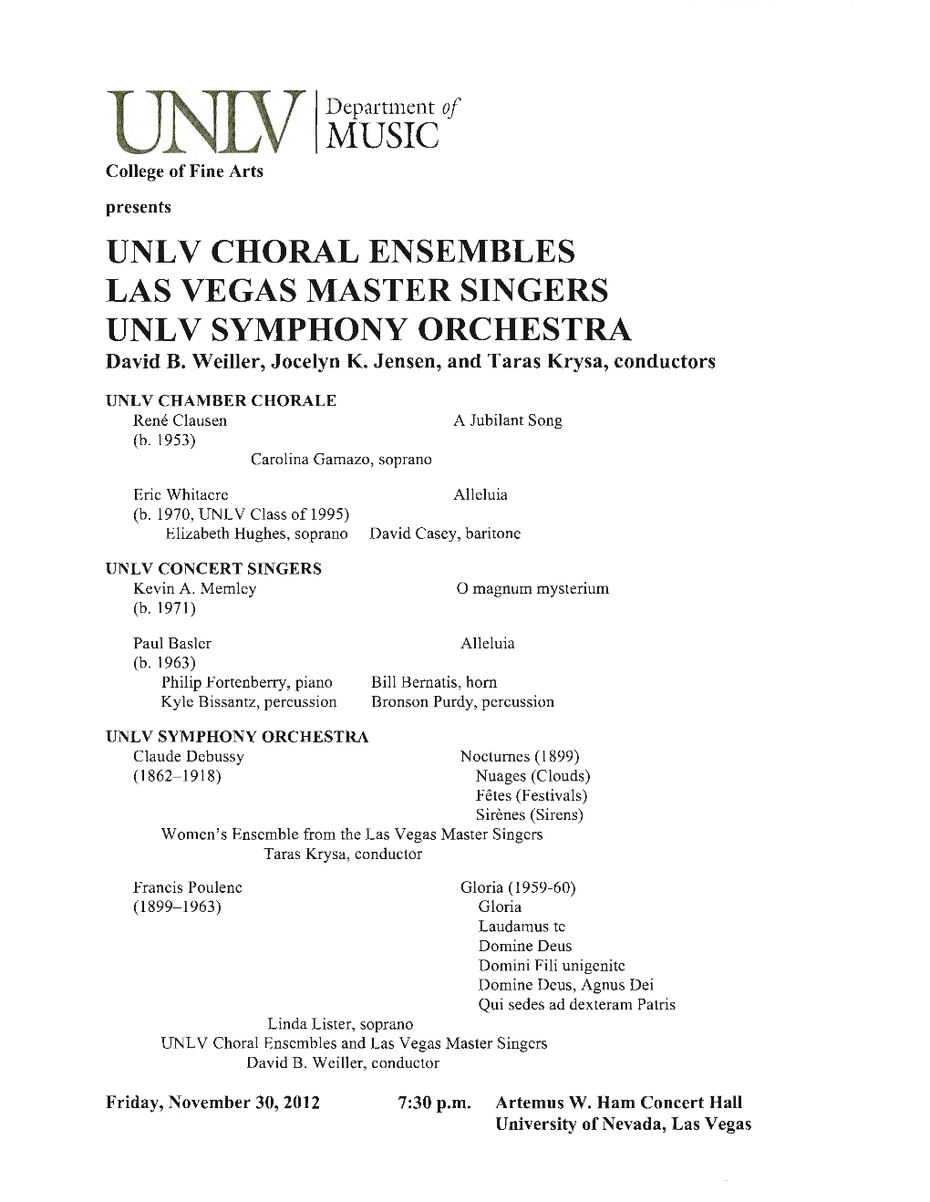 UNLV Choral Ensembles Las Vegas Master Singers UNLV Symphony
