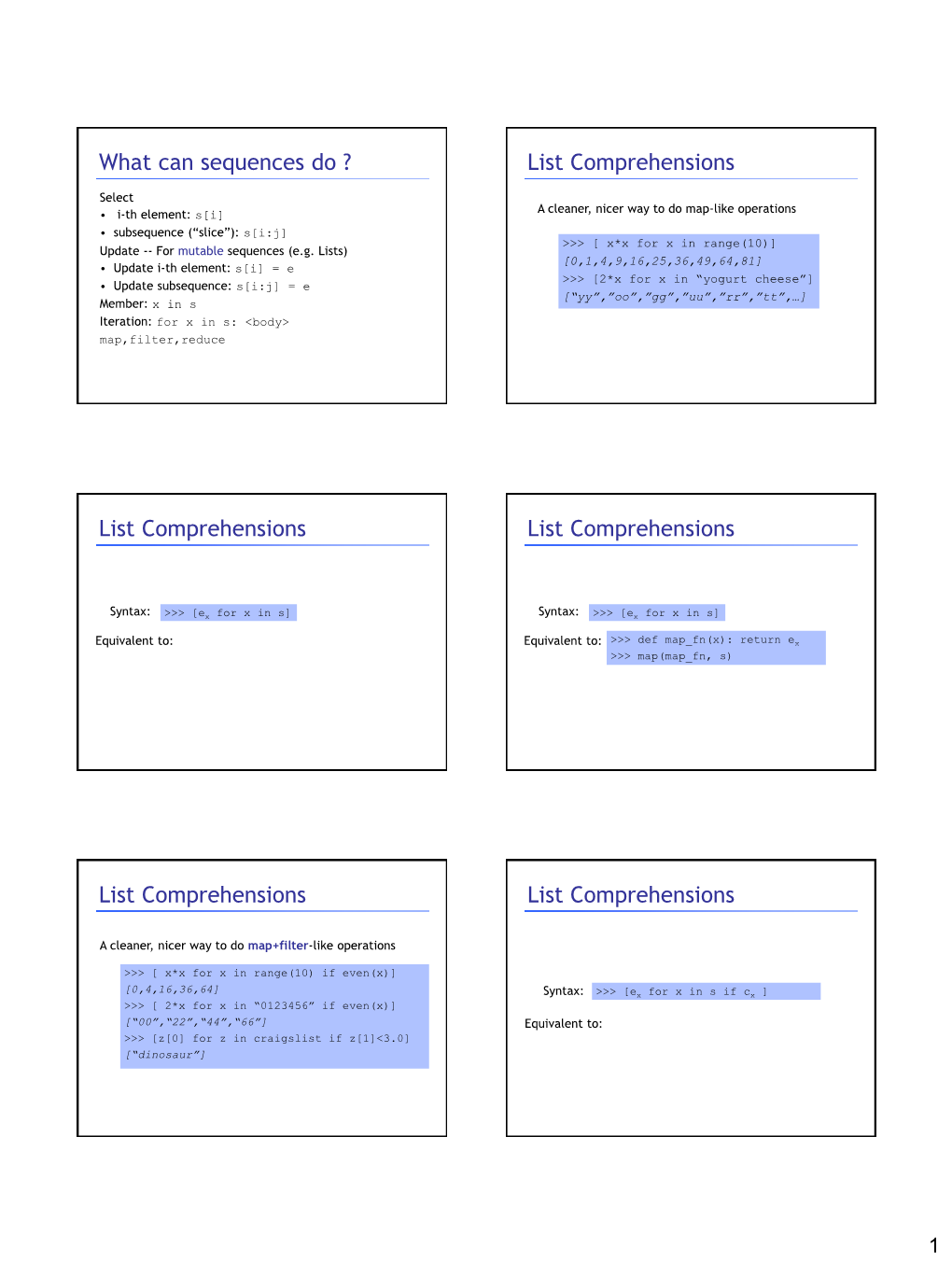 What Can Sequences Do ? List Comprehensions