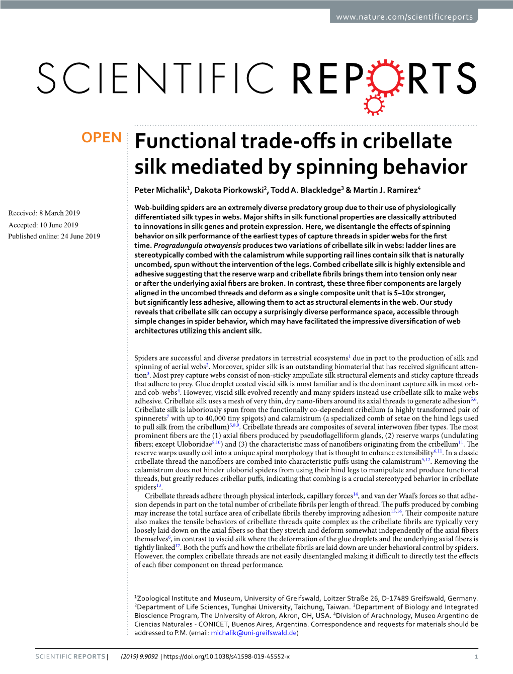 Functional Trade-Offs in Cribellate Silk Mediated by Spinning Behavior