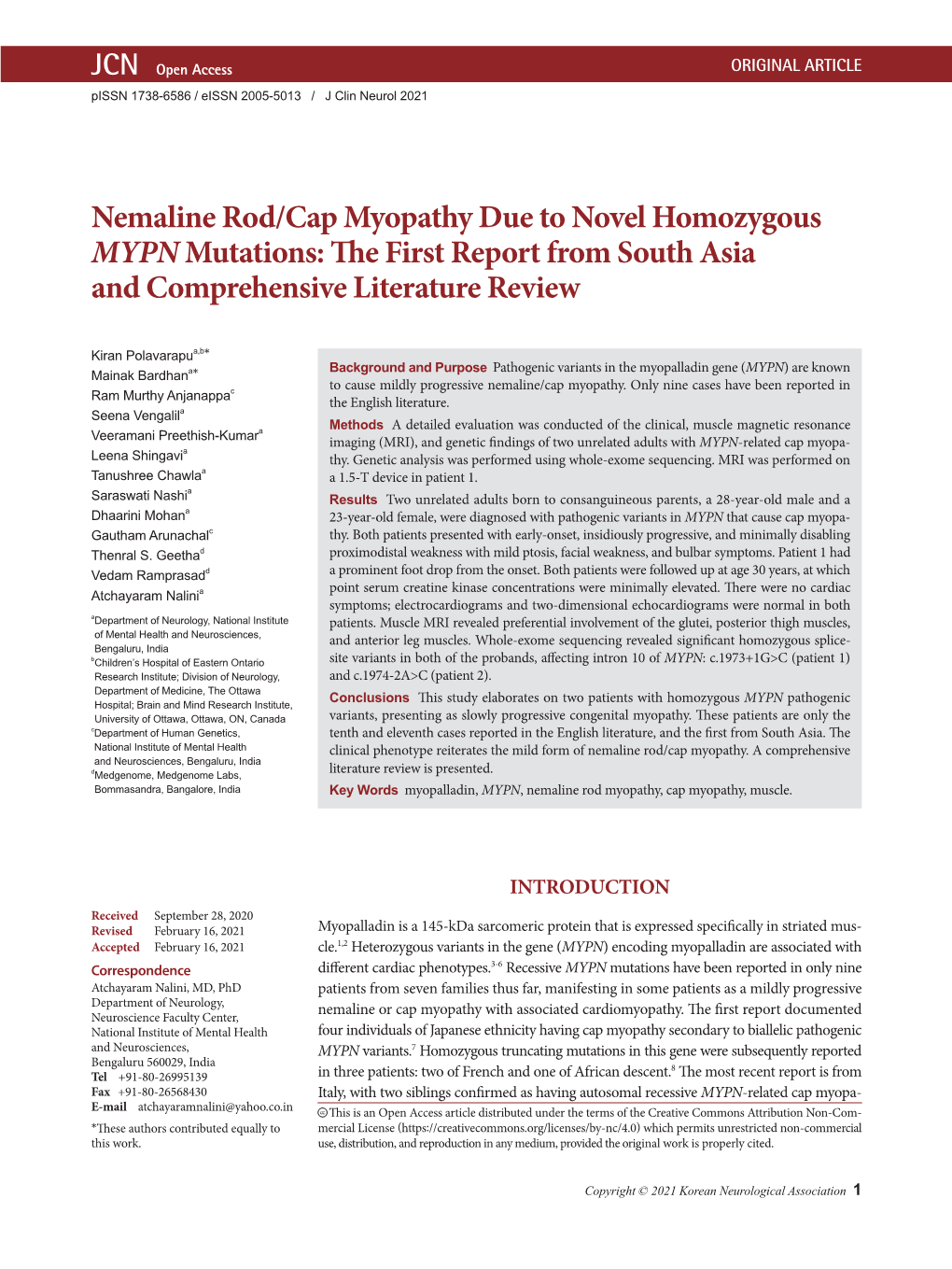 Nemaline Rod/Cap Myopathy Due to Novel Homozygous Mypnmutations
