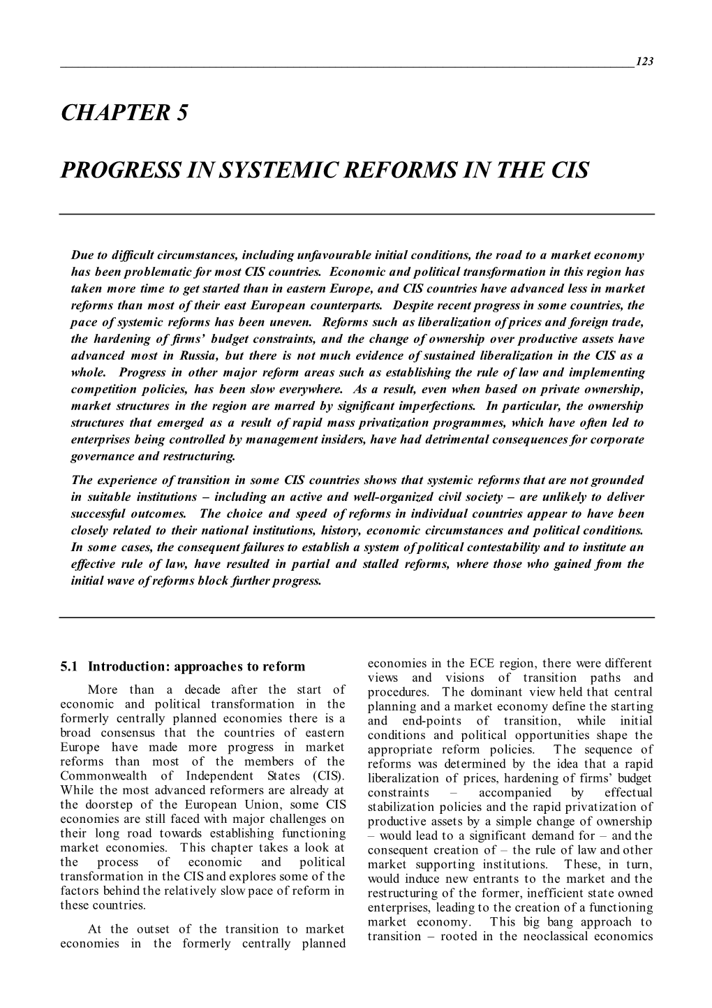 Chapter 5 Progress in Systemic Reforms in The
