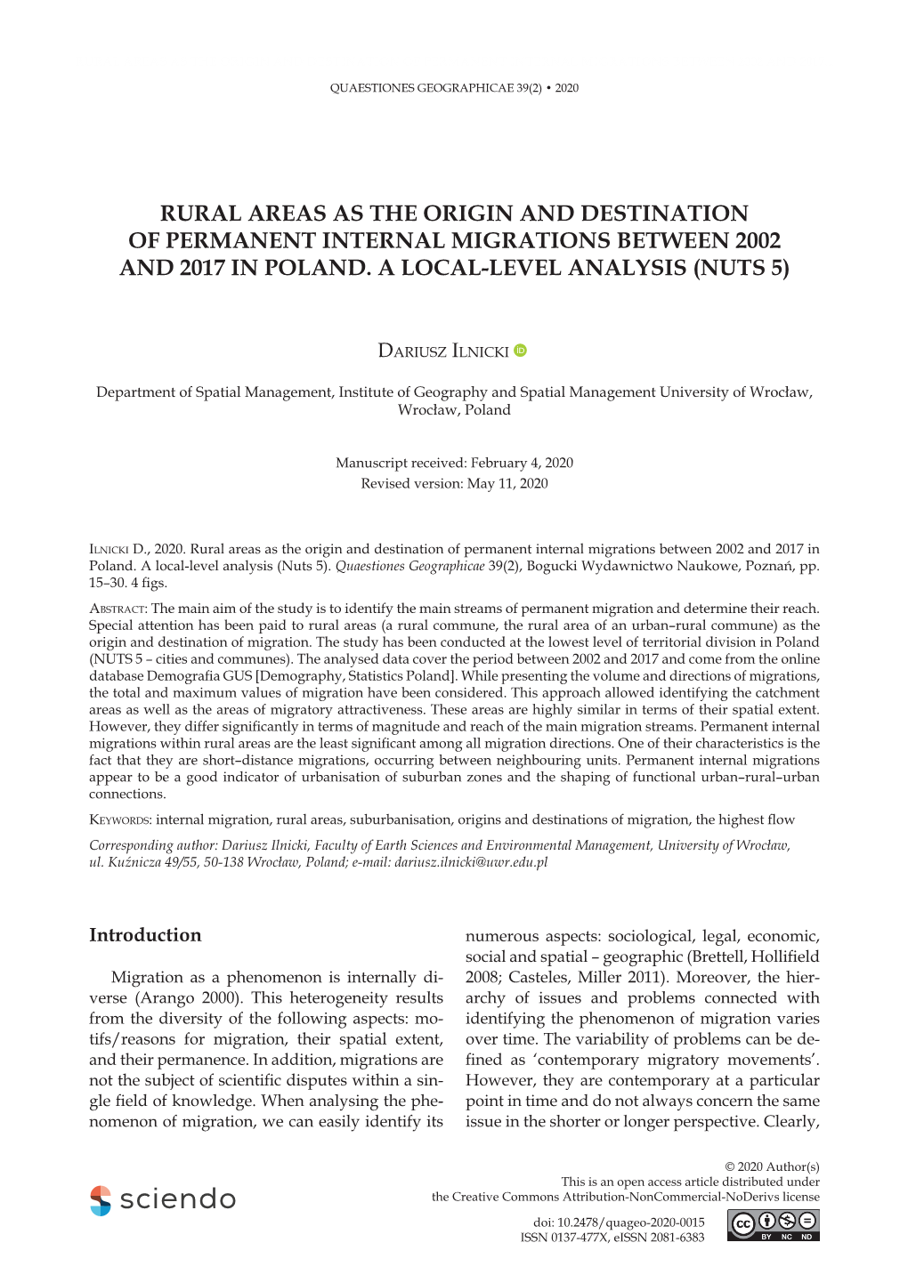 Rural Areas As the Origin and Destination of Permanent Internal Migrations Between 2002 and 2017