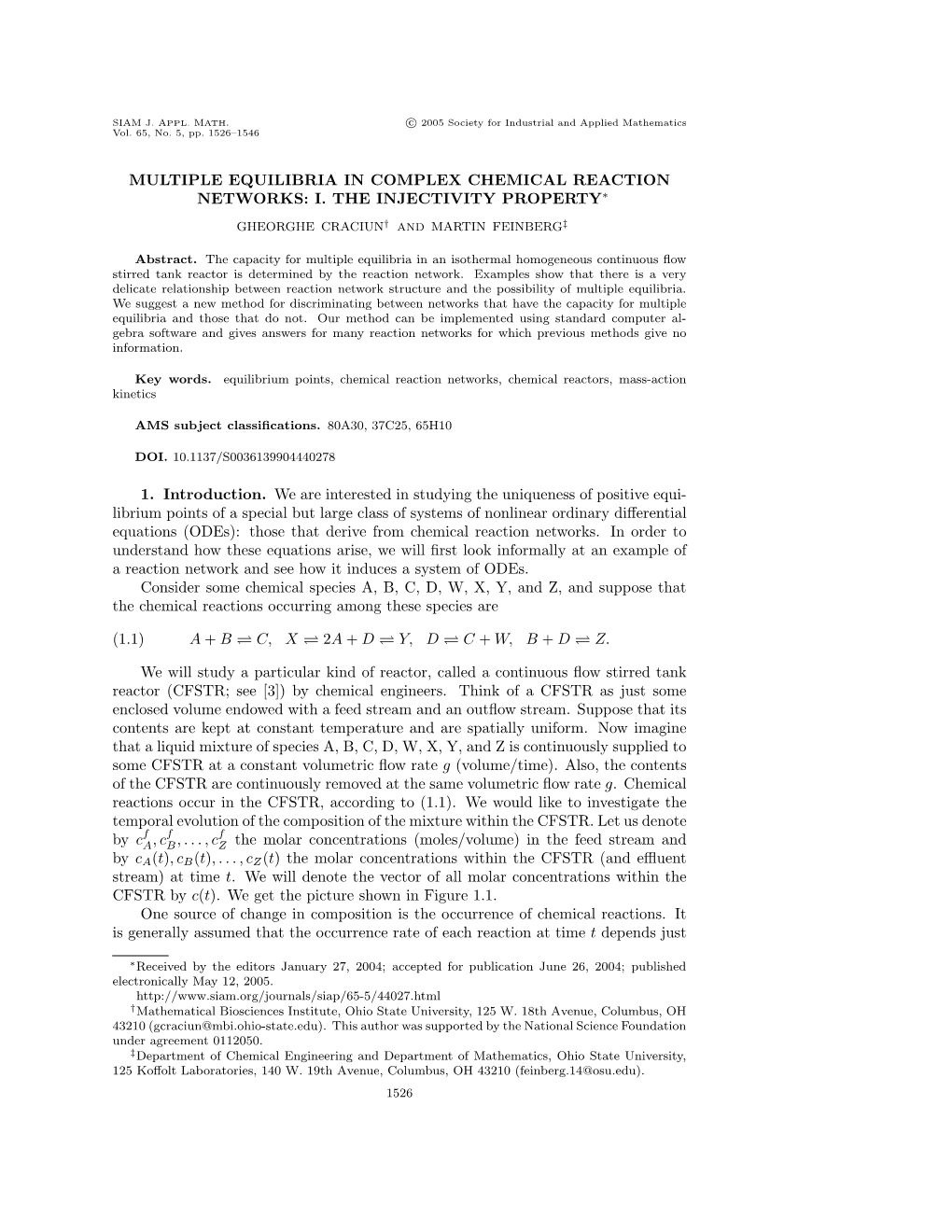 Multiple Equilibria in Complex Chemical Reaction Networks: I