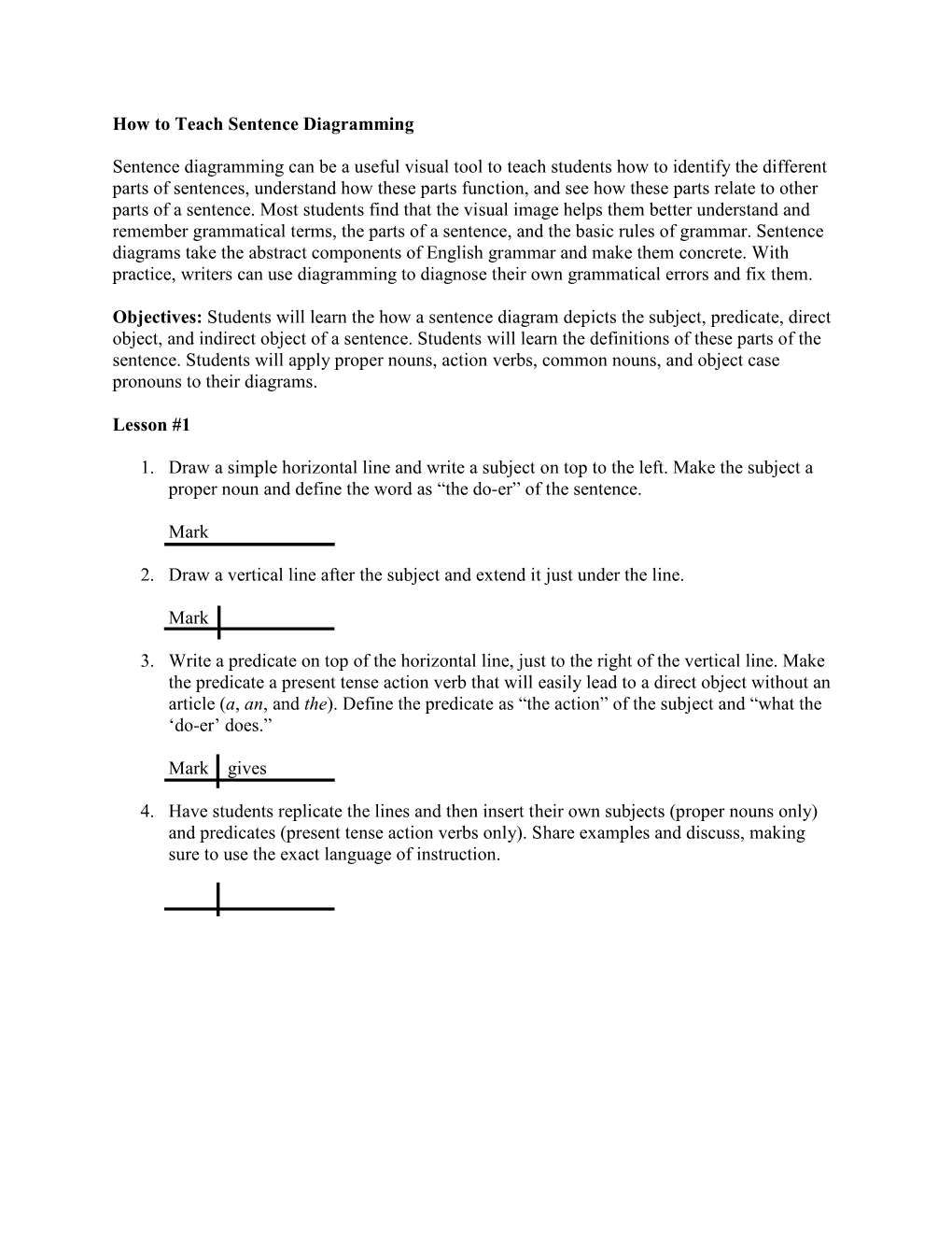 How to Teach Sentence Diagramming Directions