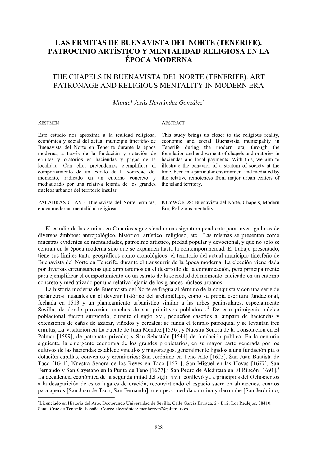 Las Ermitas De Buenavista Del Norte (Tenerife). Patrocinio Artístico Y Mentalidad Religiosa En La Época Moderna