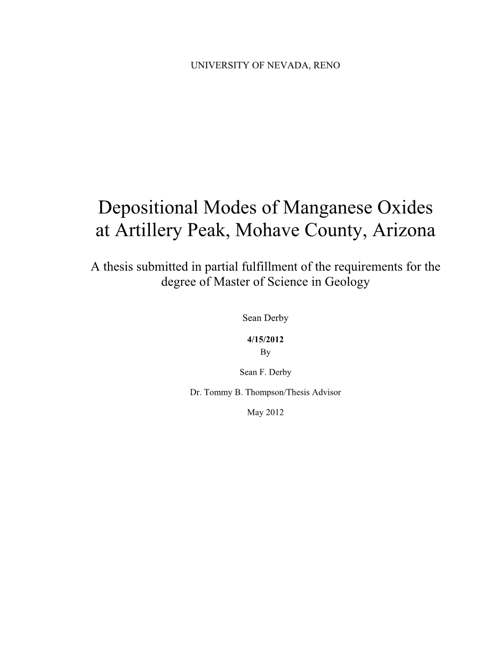 Depositional Modes of Manganese Oxides at Artillery Peak, Mohave County, Arizona