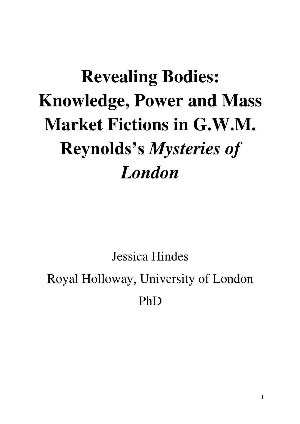 Knowledge, Power and Mass Market Fictions in GWM Reynolds's