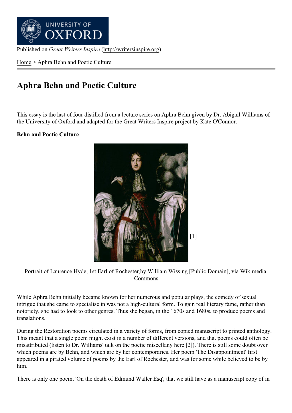 Aphra Behn and Poetic Culture