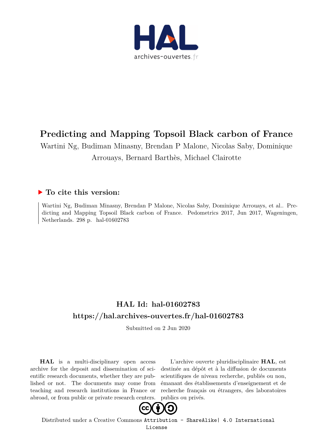 Predicting and Mapping Topsoil Black Carbon of France