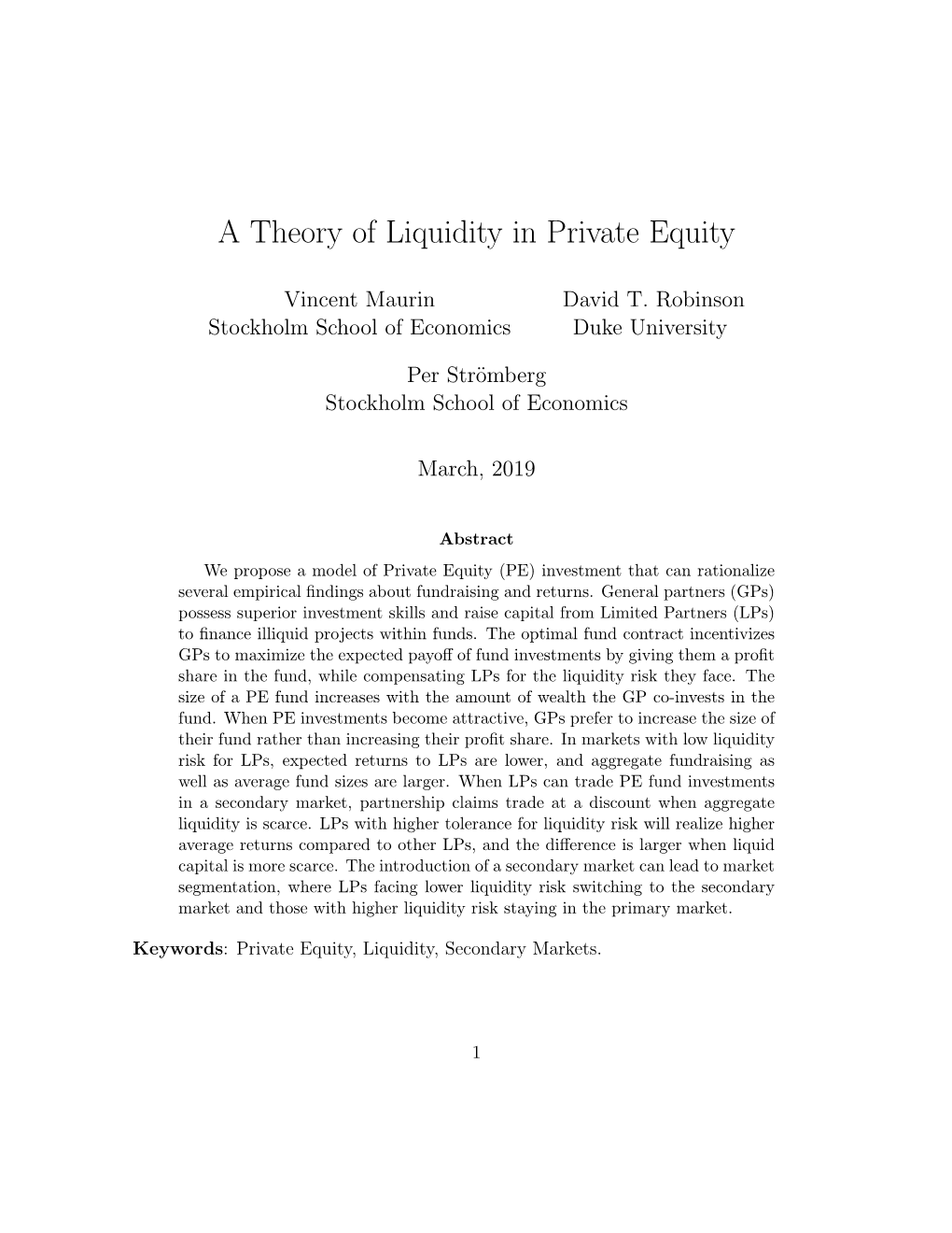 A Theory of Liquidity in Private Equity