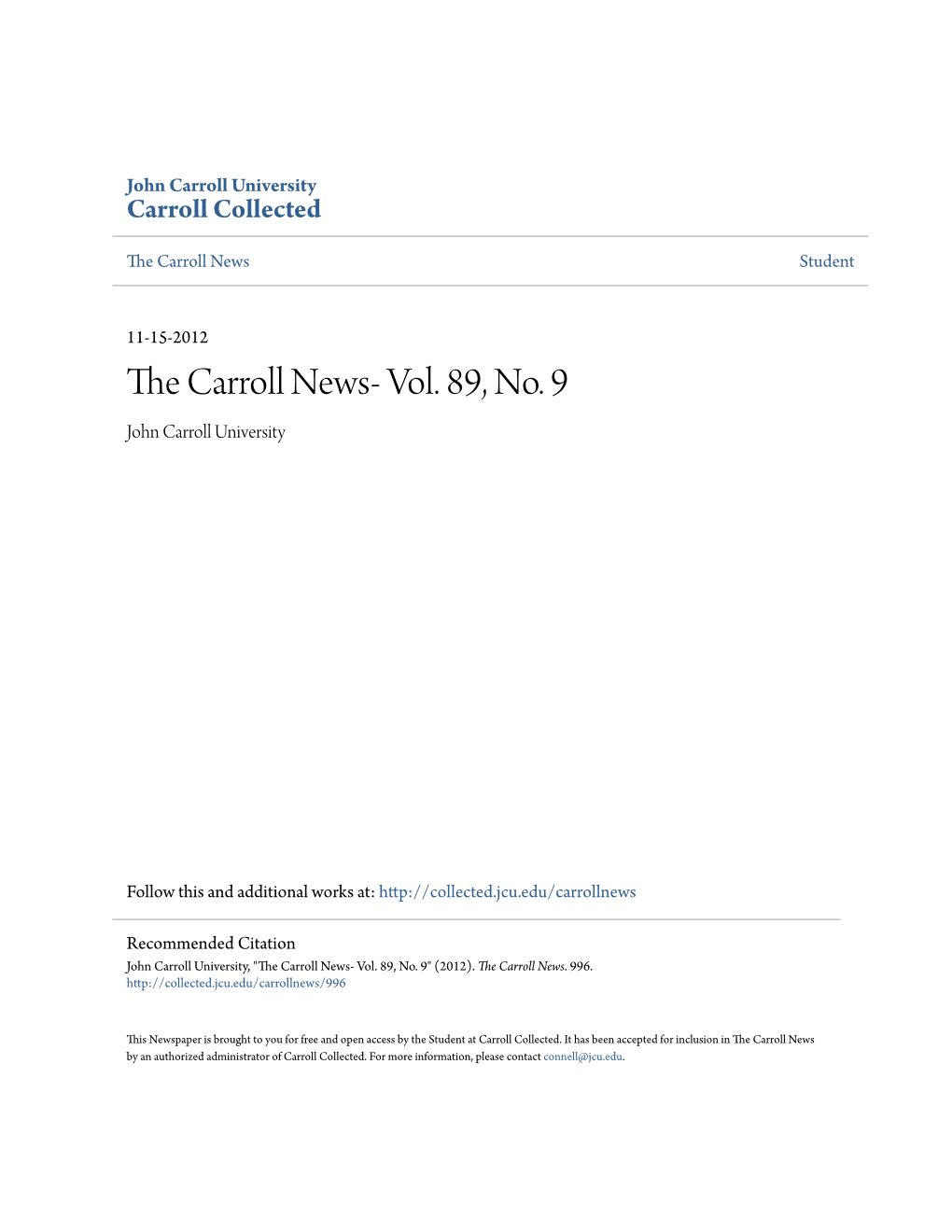 The Carroll News- Vol. 89, No. 9