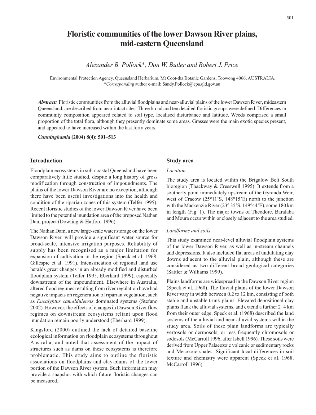 Floristic Communities of the Lower Dawson River Plains, Mid-Eastern Queensland