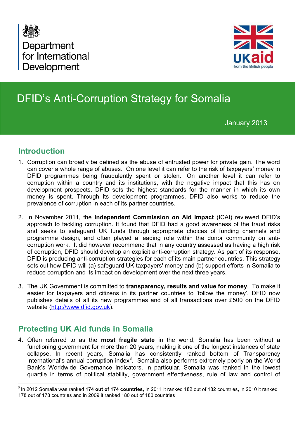 DFID's Anti-Corruption Strategy for Somalia