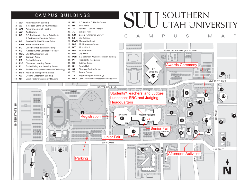 SUUSA Families Student 15 Student Government Support Main St 300 W Est Exit 59 200 North