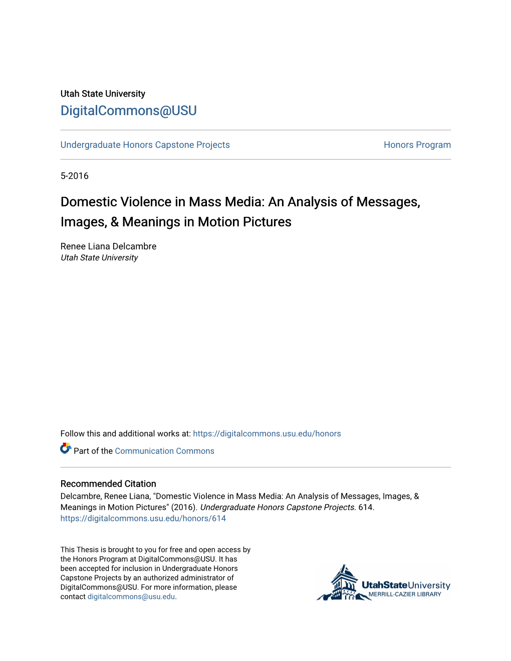 Domestic Violence in Mass Media: an Analysis of Messages, Images, & Meanings in Motion Pictures
