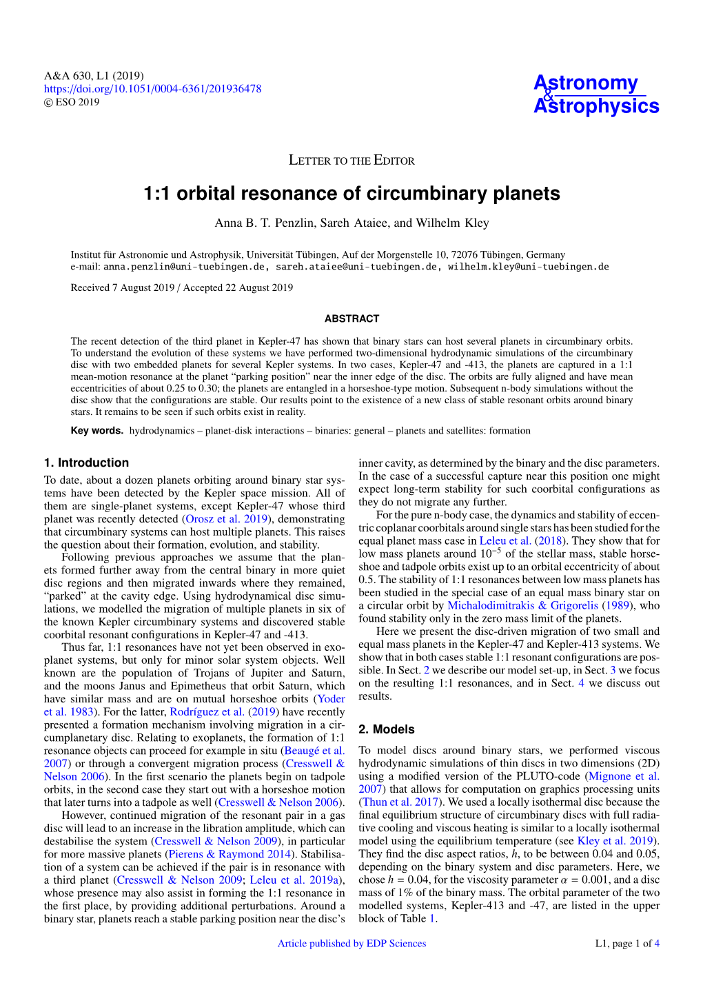 1:1 Orbital Resonance of Circumbinary Planets Anna B