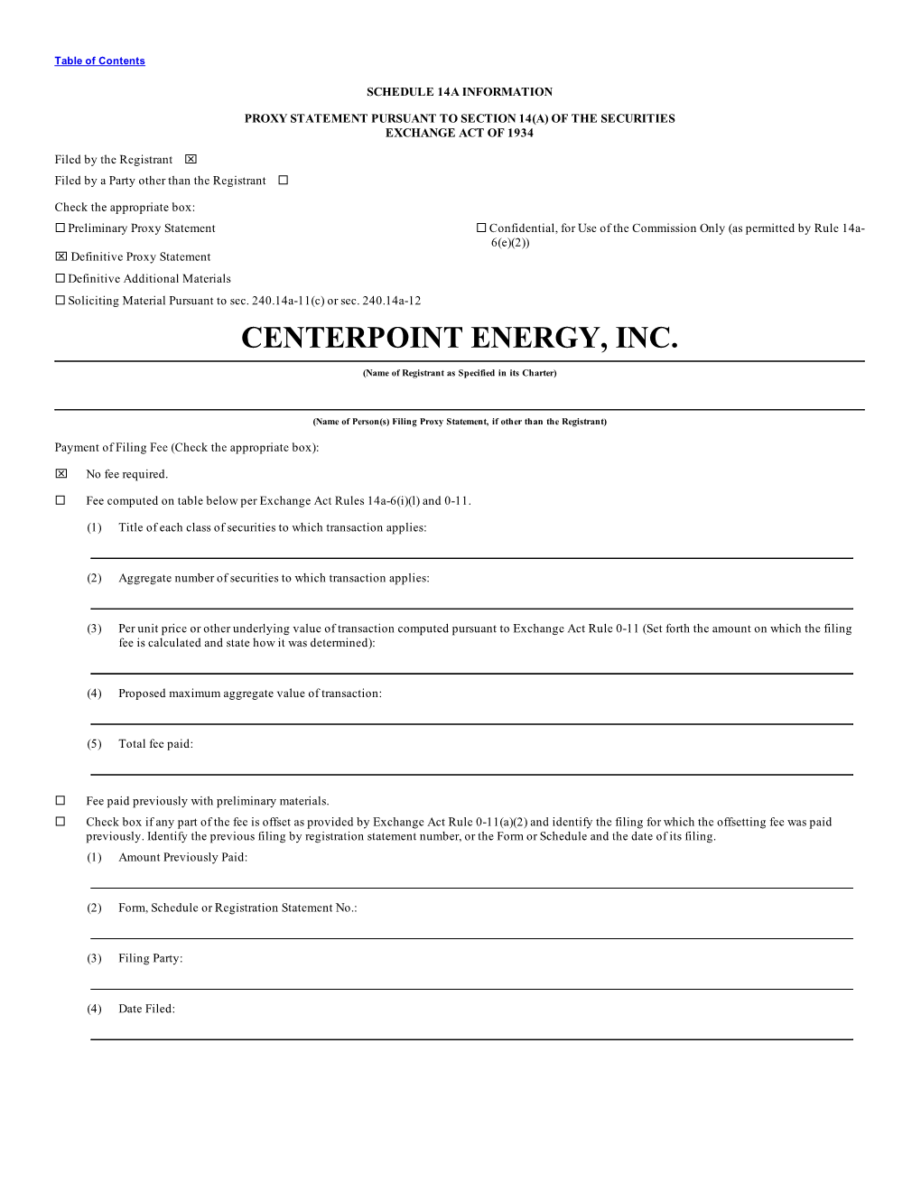 Centerpoint Energy, Inc