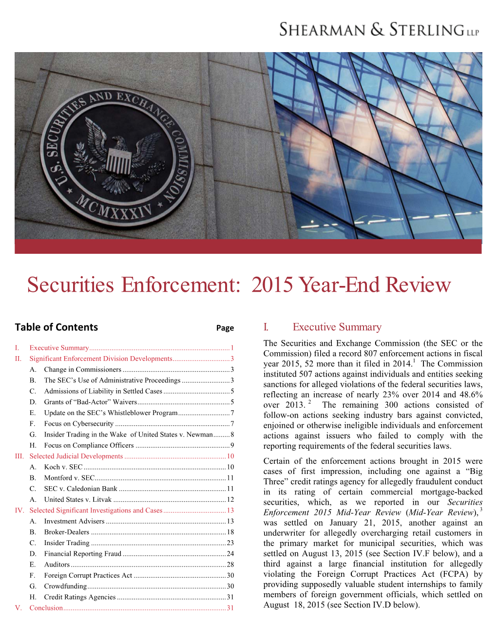 View Securities Enforcement 2015 Year-End Review