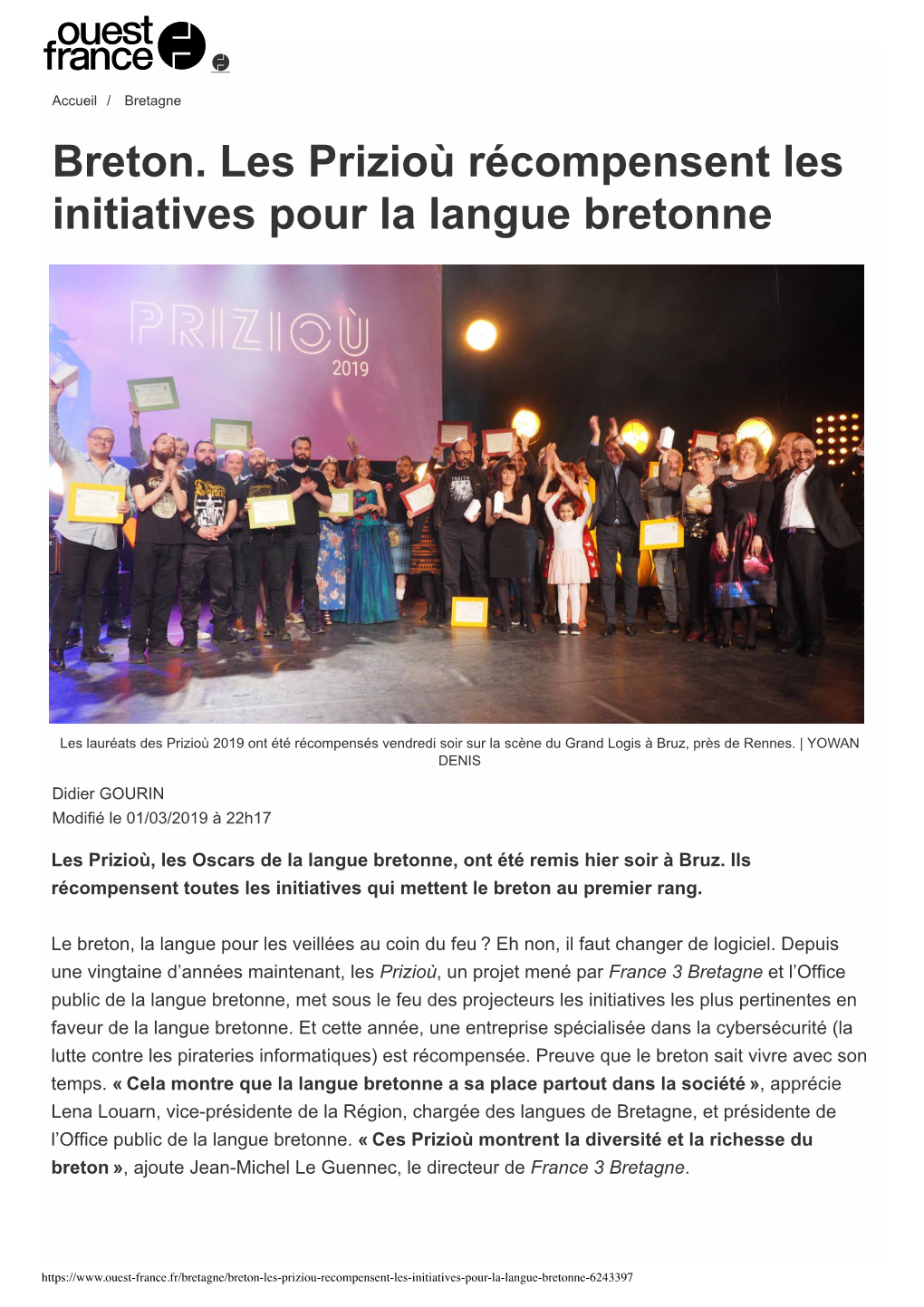 Breton. Les Prizioù Récompensent Les Initiatives Pour La Langue Bretonne
