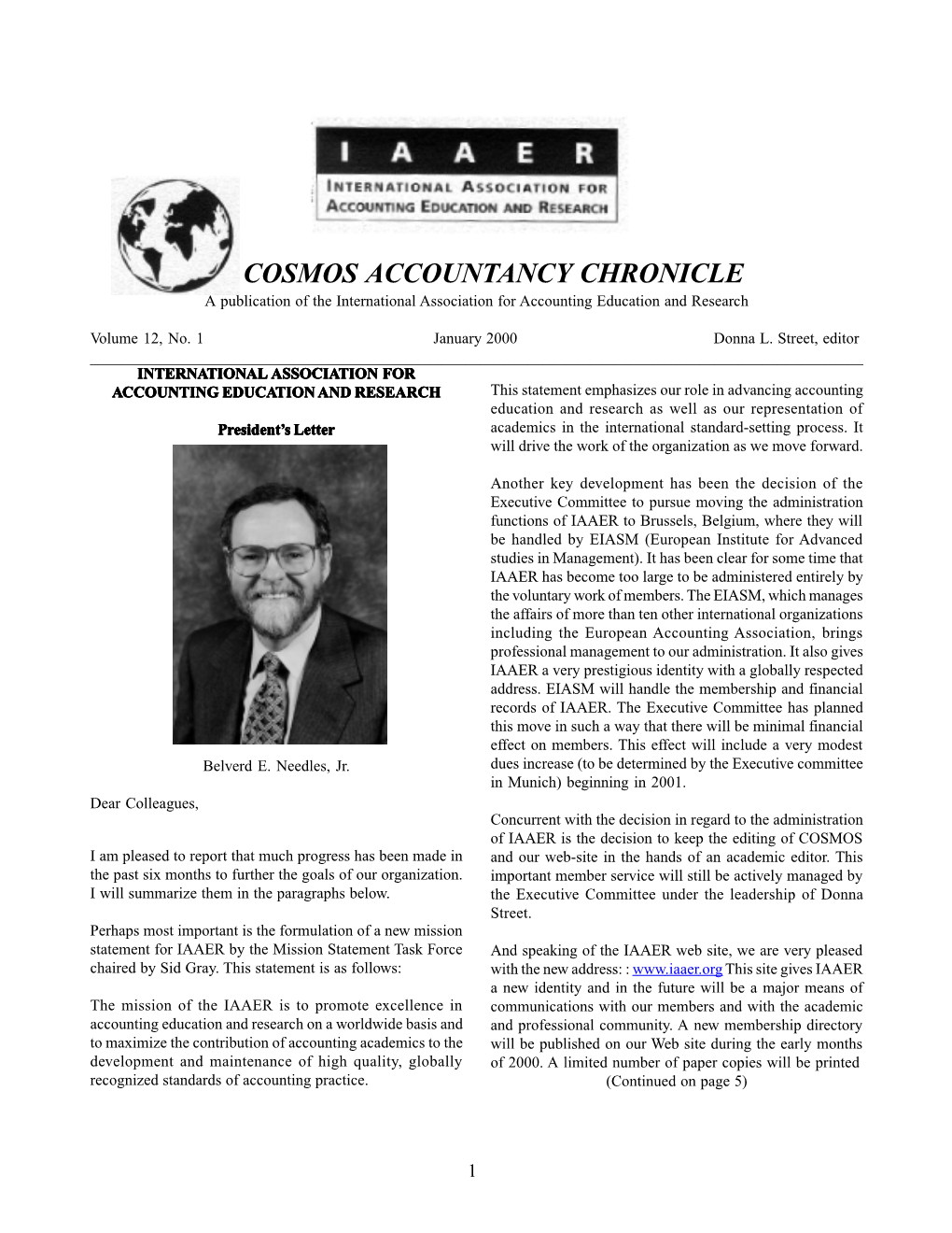 COSMOS ACCOUNTANCY CHRONICLE a Publication of the International Association for Accounting Education and Research