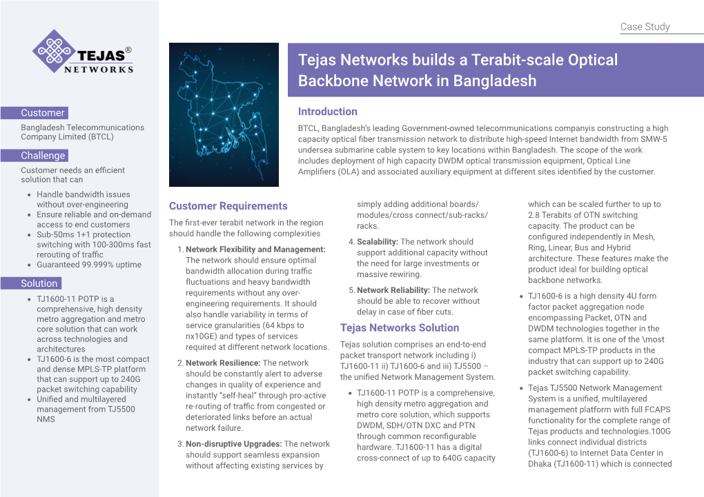 Tejas Networks Builds a Terabit-Scale Optical Backbone Network in Bangladesh