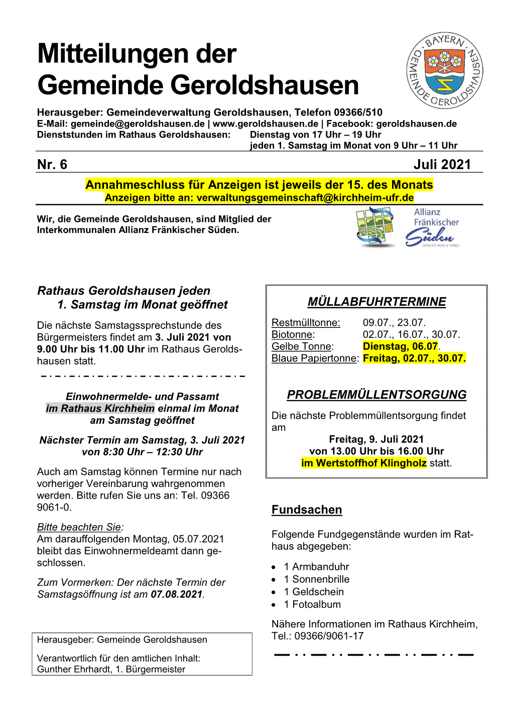 Mitteilungsblatt Gemeinde Geroldshausen