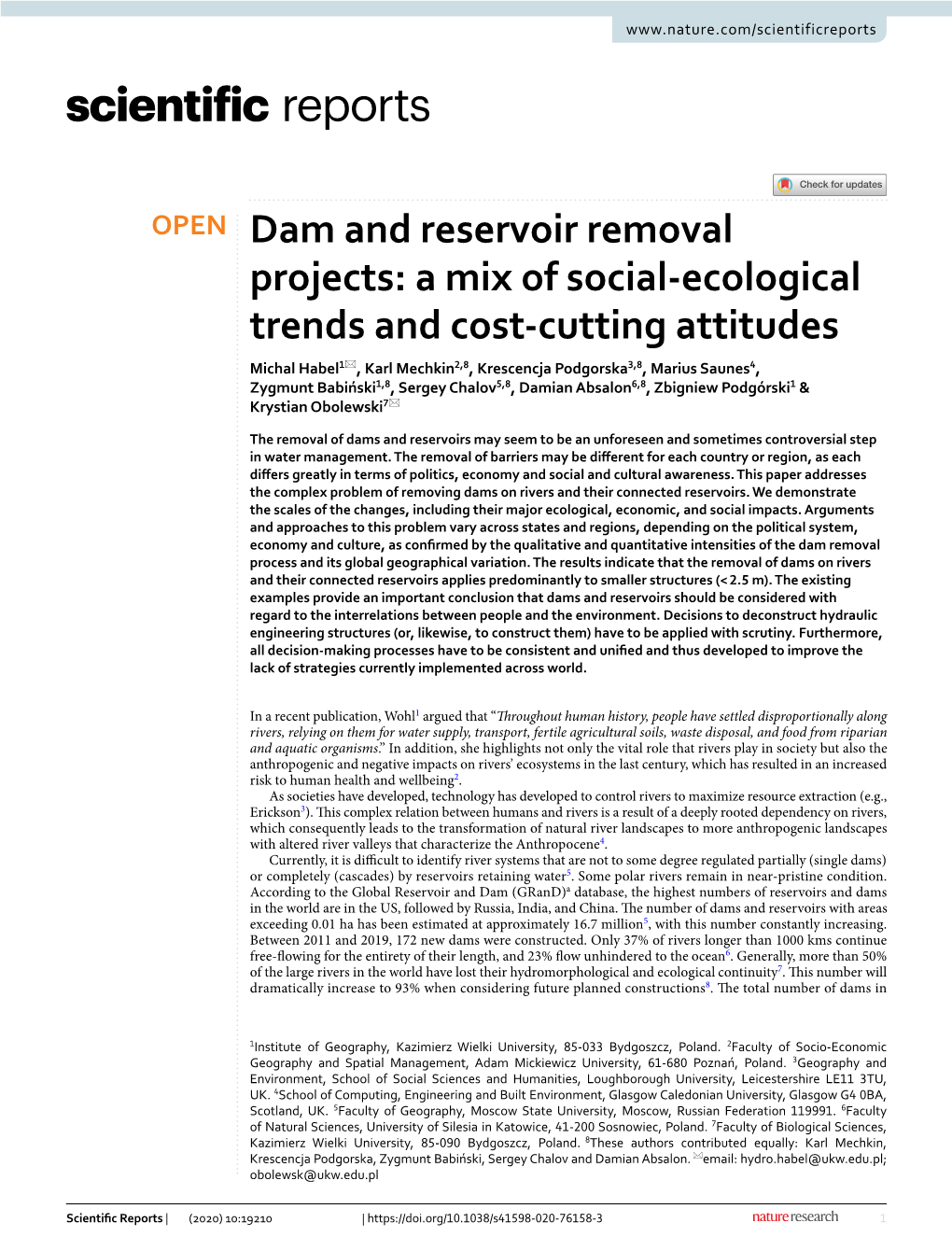Dam and Reservoir Removal Projects