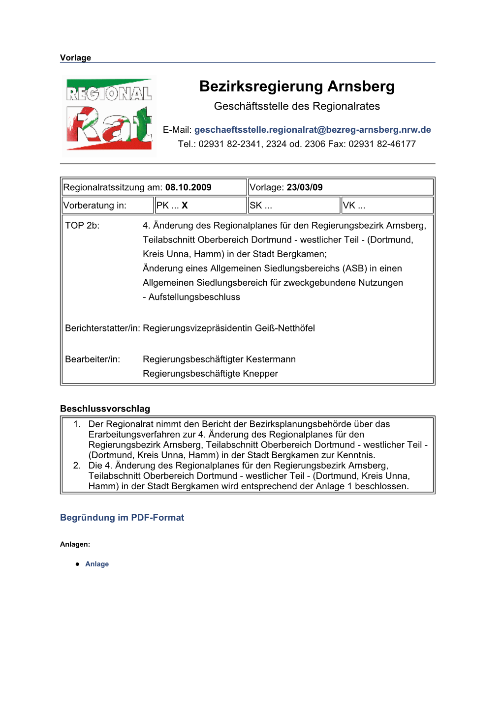 4. Regionalplan-Änderung Für Den Regierungsbezirk Arnsberg