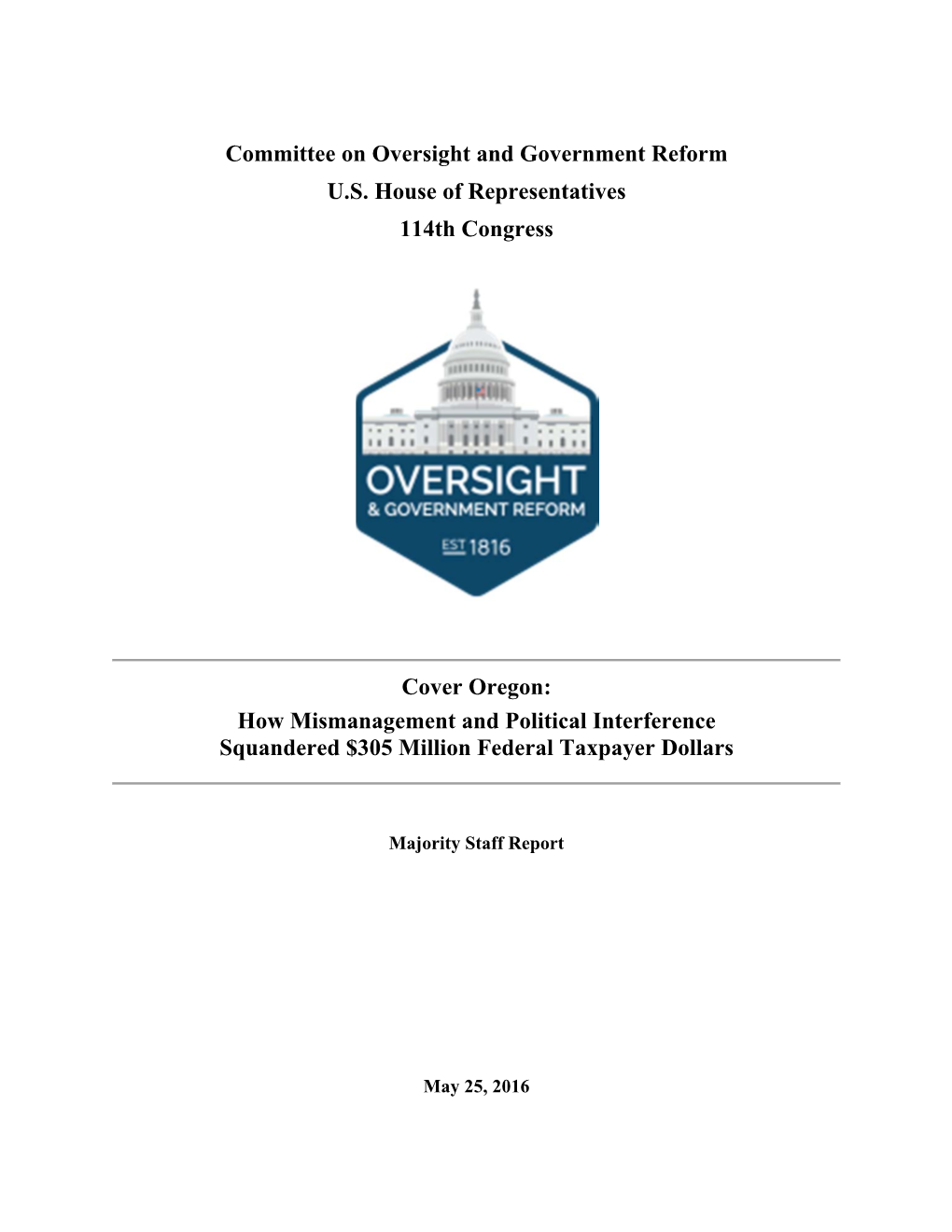Committee on Oversight and Government Reform U.S. House Of