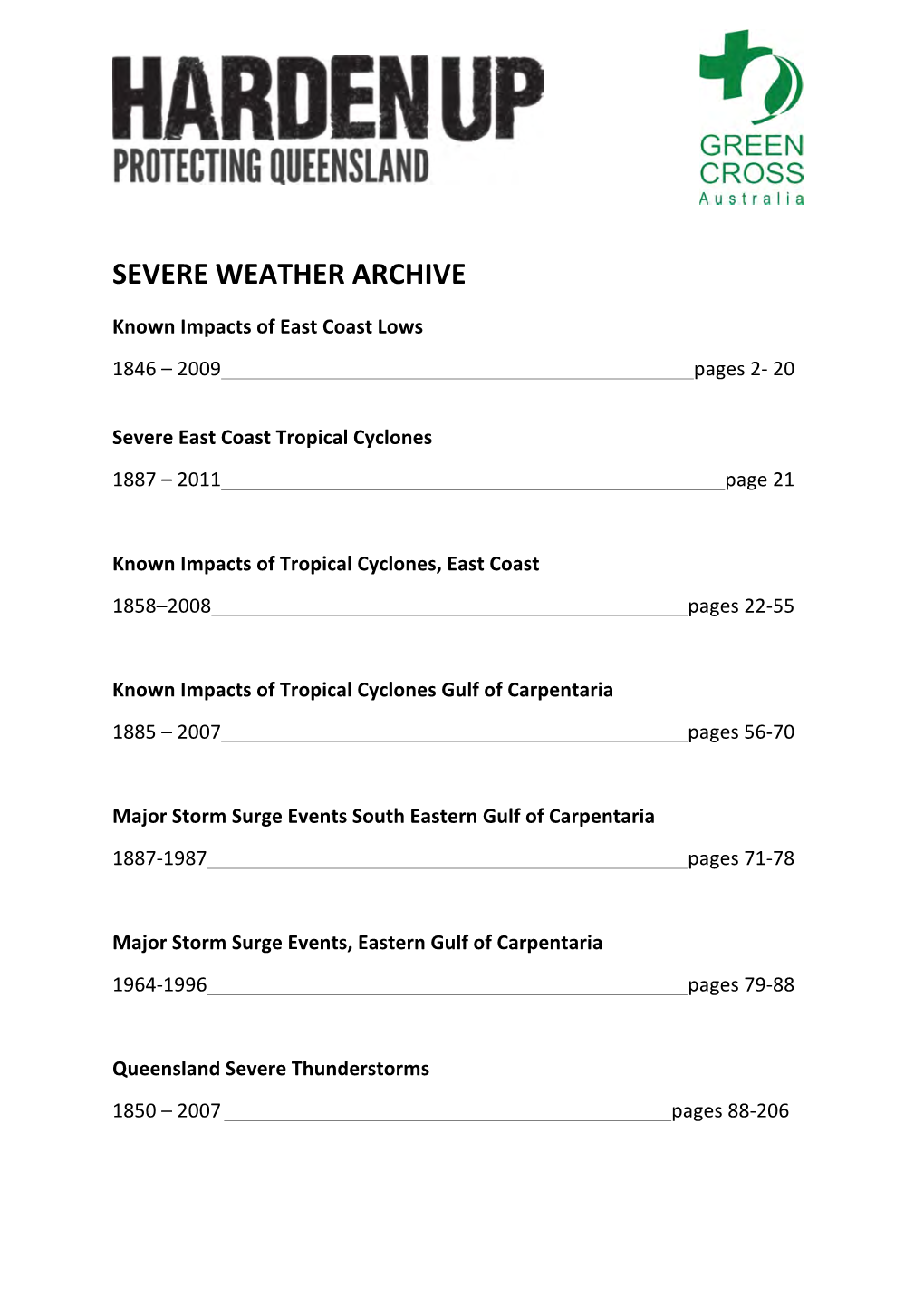 Severe Weather Arch Contents Page