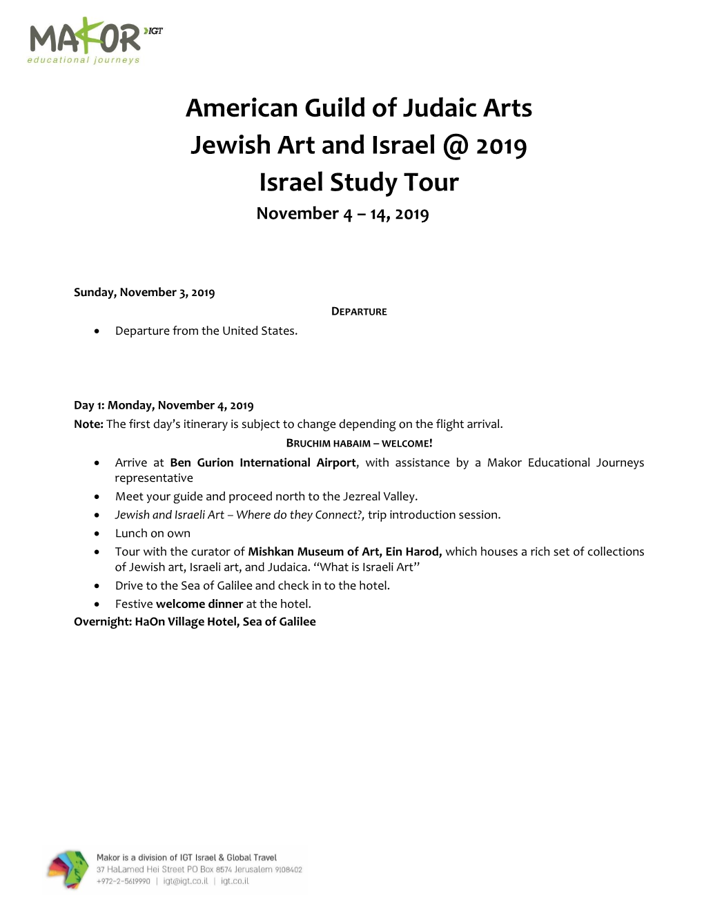 American Guild of Judaic Arts Jewish Art and Israel @ 2019 Israel Study Tour November 4 – 14, 2019