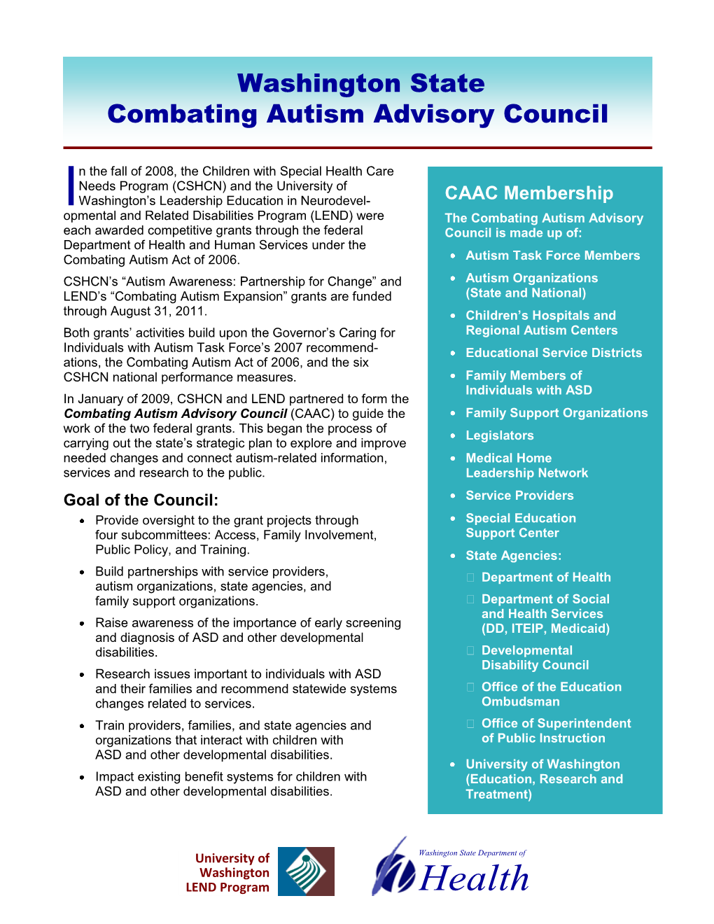 Washington State Combating Autism Advisory Council