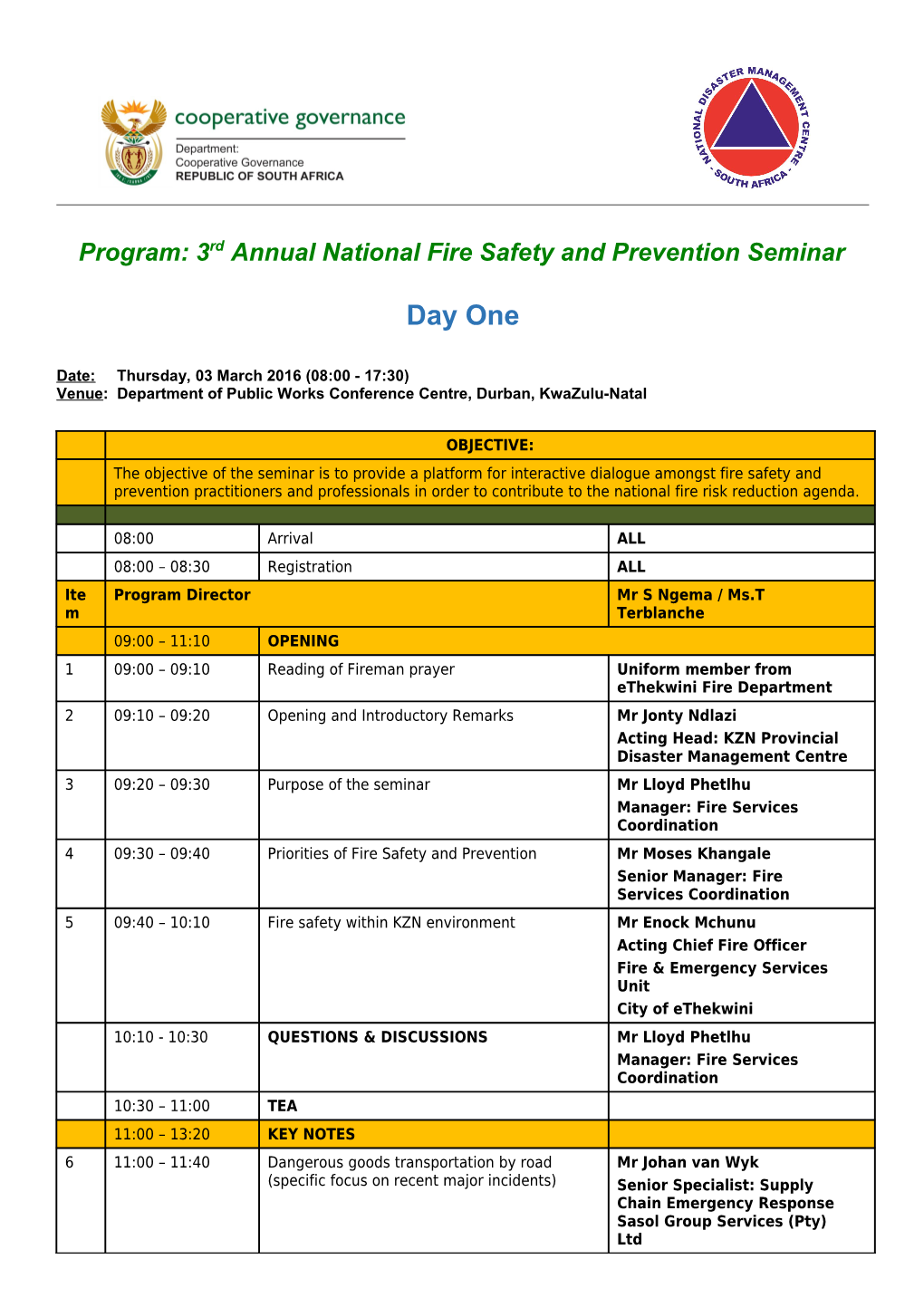 Program: 3Rd Annual National Fire Safety and Prevention Seminar