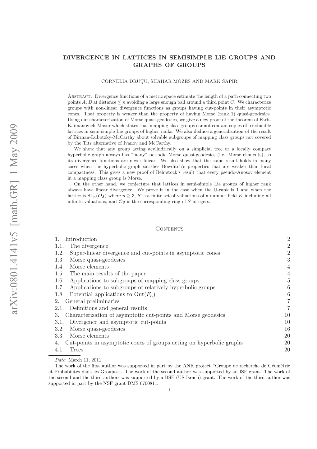 Divergence in Lattices in Semisimple Lie Groups and Graphs of Groups