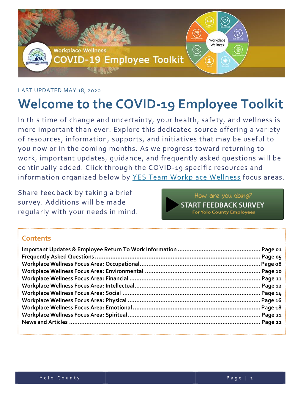 Welcome to the COVID-19 Employee Toolkit in This Time of Change and Uncertainty, Your Health, Safety, and Wellness Is More Important Than Ever